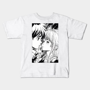 Cute Manga Sweethearts Couple in Black and white Kids T-Shirt